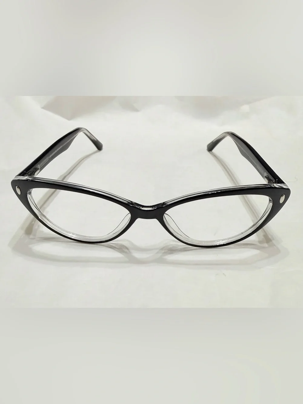 Cat Eye Eyeglass Frames Only — Black/Clear Crystal 1629 53-14